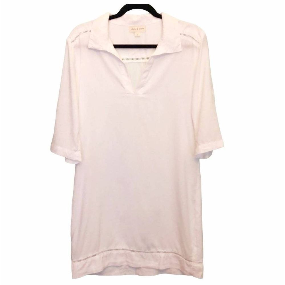 Anthropologie Cloth & Stone Women's White Tencel/Lyocell Shirt Dress w Roll Tab
